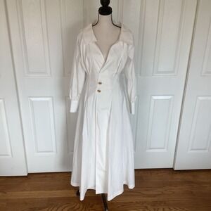 ALTUZARRA Isabela Dress Optic White Button Front‎ Collared Midi Size 38 7/8 NWT